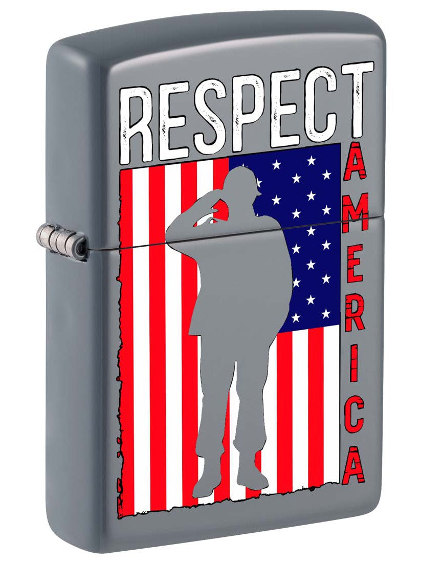 Zippo Lighter: Respect America - Flat Grey 81275