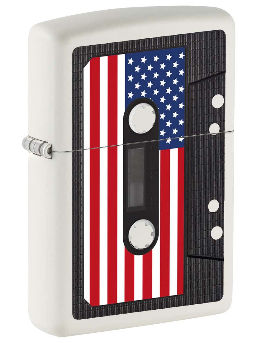Zippo Lighter: American Flag Cassette Tape - White Matte 81279