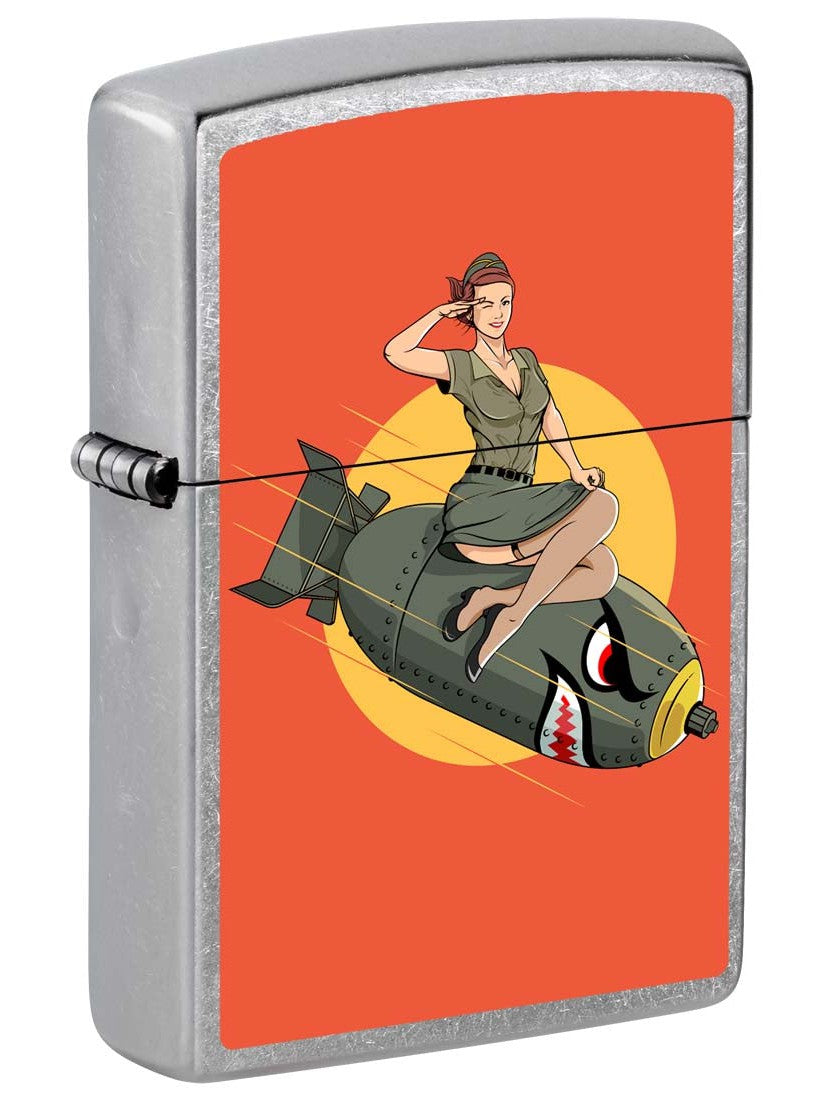 LUCKY STRIKE 限定 PIN UP GIRL  ZIPPO Zippo Lighter: Pin-up Girl on Bomb - Street Chrome 81290