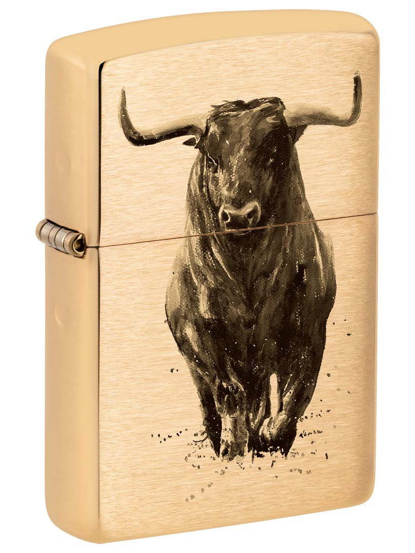 Zippo Lighter: Bull Design - Brushed Brass 81293