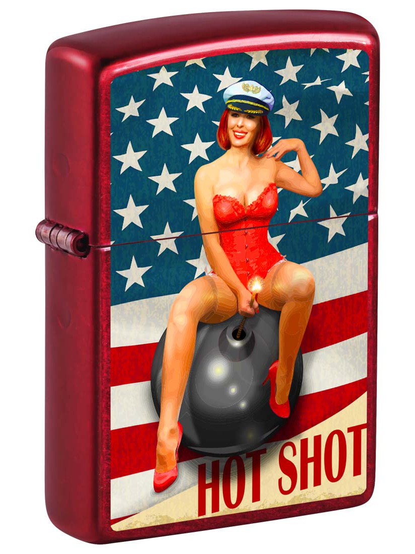 Zippo Lighter: Pin-up Girl, Hot Shot - Candy Apple Red 81303