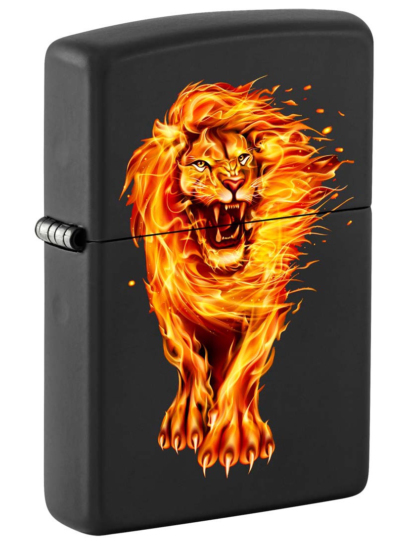 Zippo Lighter: Lion on Fire - Black Matte 81309