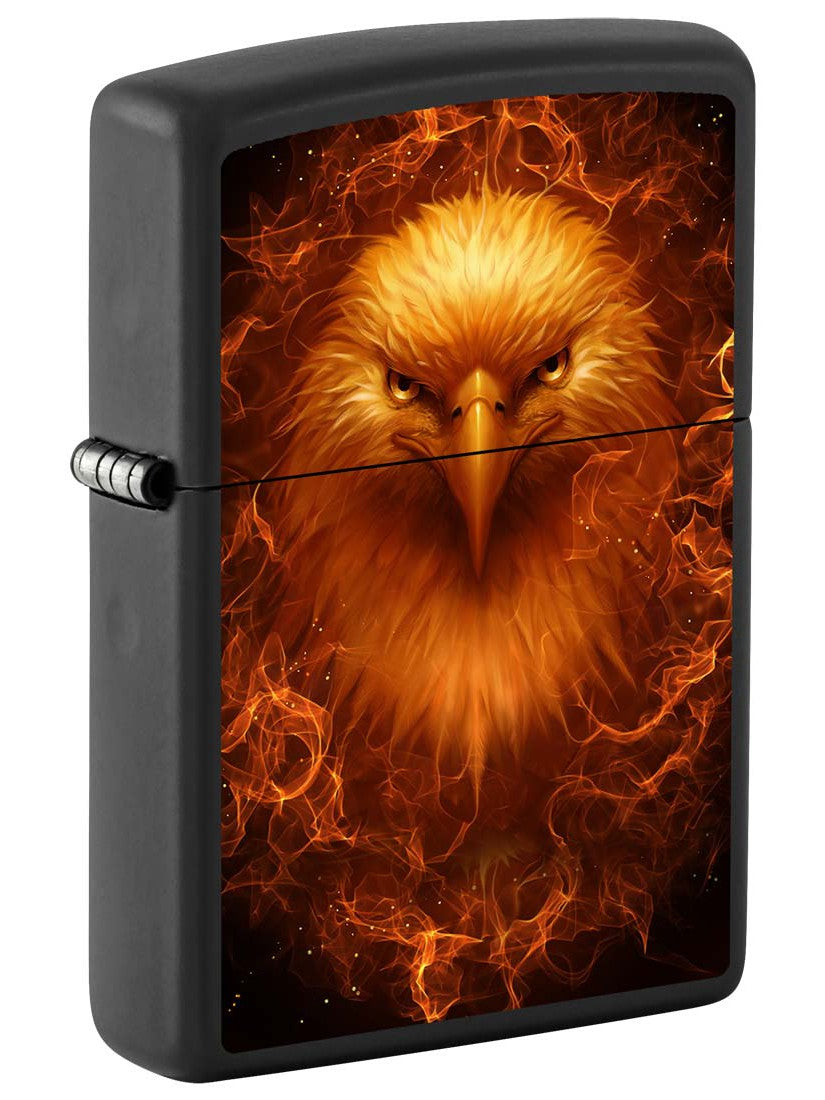 Zippo Lighter: Bald Eagle with Fire - Black Matte 81312