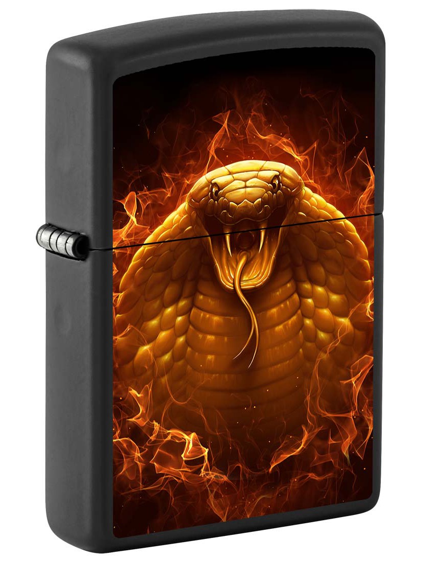 Zippo Lighter: Cobra Snake with Fire - Black Matte 81313