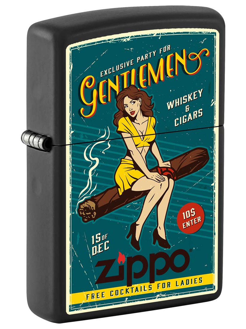 Zippo Lighter: Cigar Pin-up Girl - Black Matte 81329