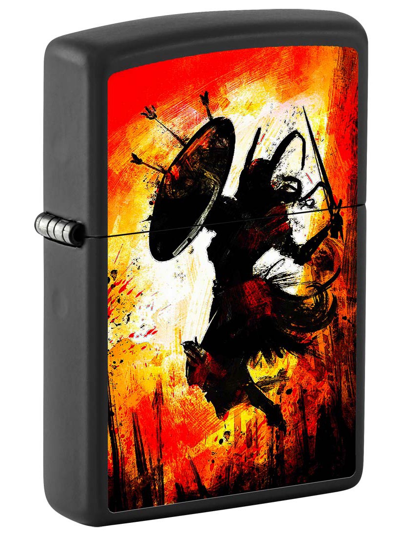 Zippo Lighter: Warrior Painting - Black Matte 81333