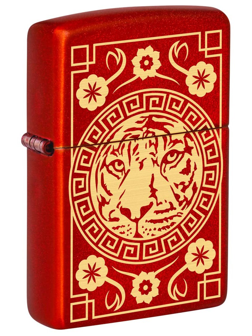 Zippo Lighter: Tiger Design, Engraved - Metallic Red 81343