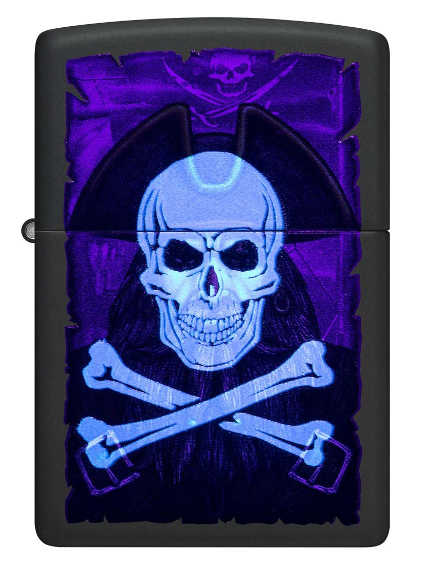 Zippo Lighter: Pirate with Skull Blacklight - Black Matte 81348