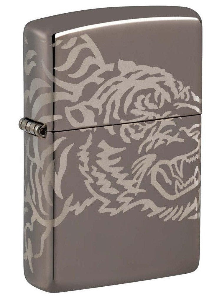 Zippo Lighter: Tiger Design, Laser 360 - Black Ice 81390