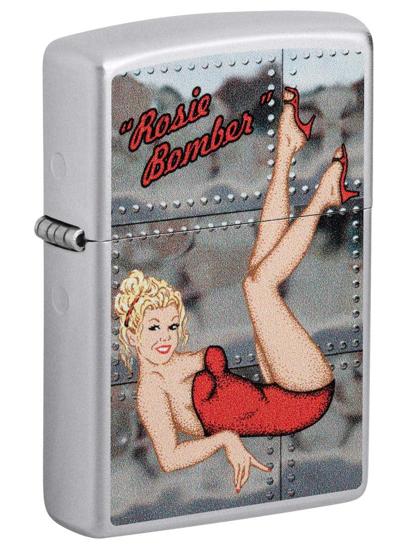 Zippo Lighter: Rosie Bomber, Pin-up Girl - Satin Chrome 81415