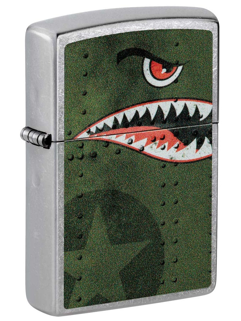 Zippo Lighter: Fighter Plane Nose Art, Shark Teeth - Street Chrome 81421