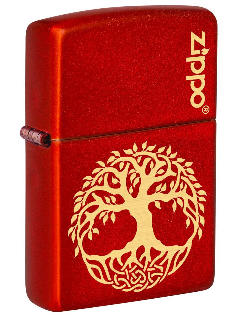 Zippo Lighter: Engraved Tree of Life - Metallic Red 81425