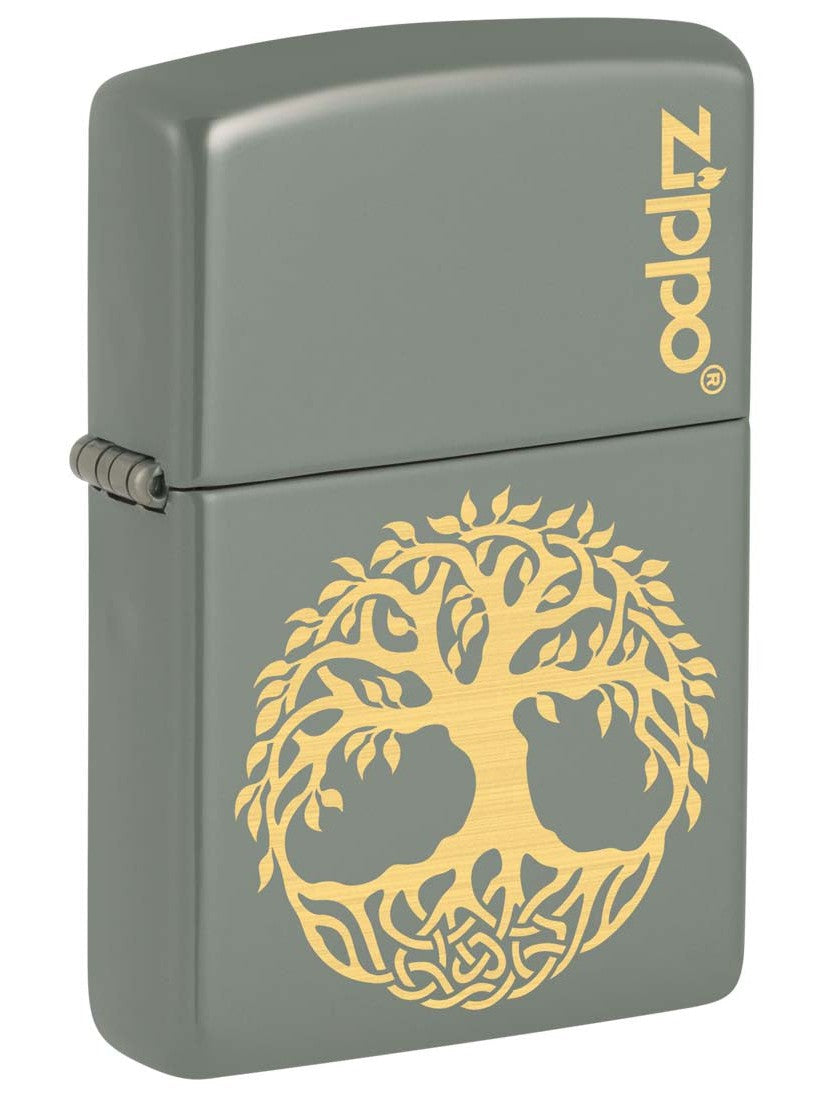 Zippo Lighter: Engraved Tree of Life - Sage 81426