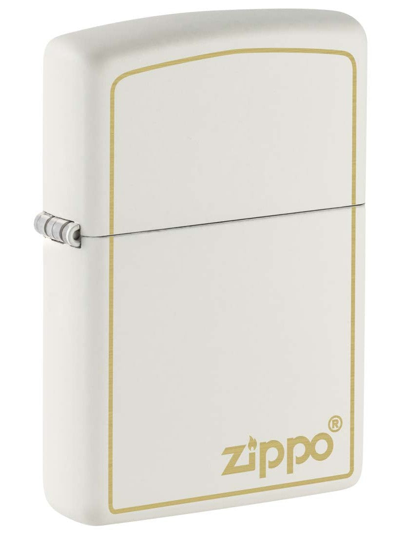 Zippo Lighter: Engraved Zippo Logo with Border - White Matte 81430