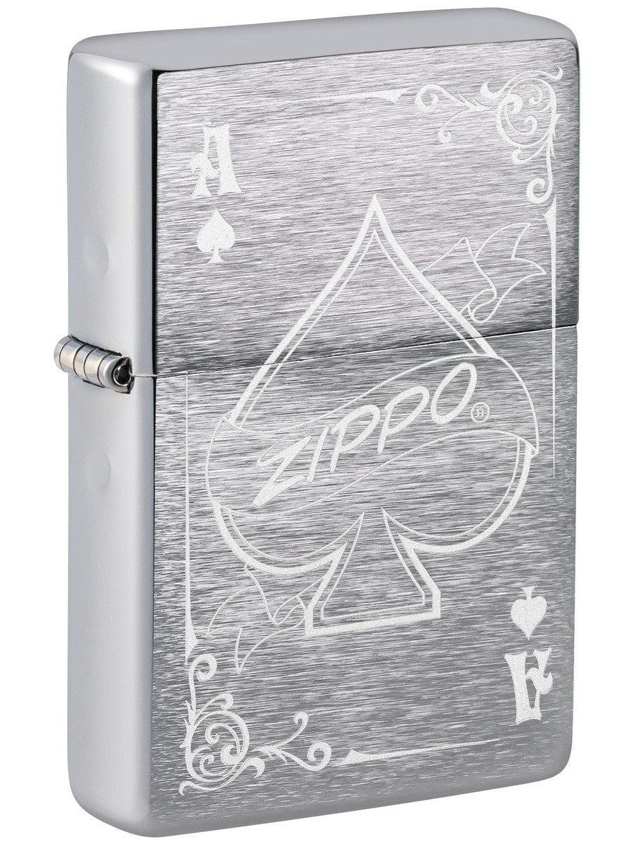 Zippo Lighter: Ace of Spades, Zippo Logo - Brushed Chrome 81437