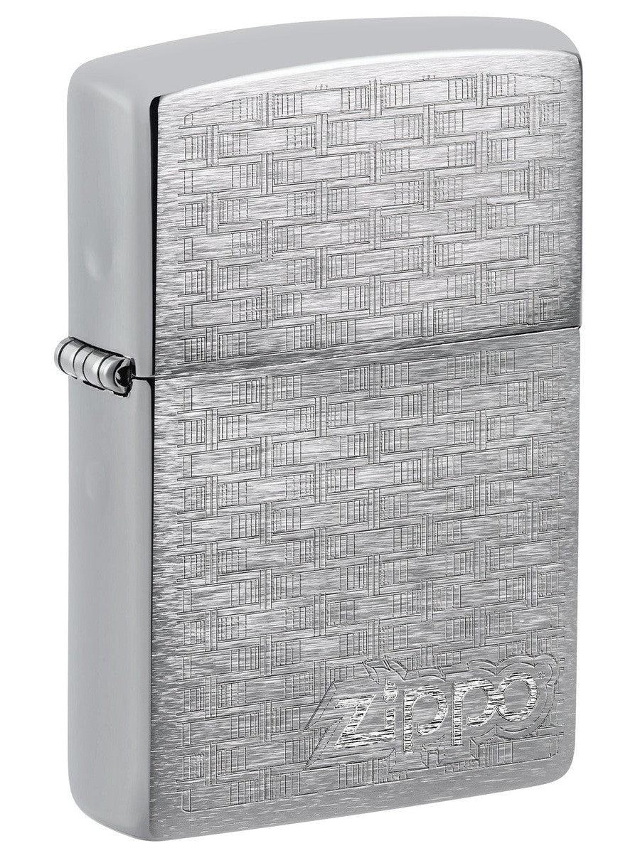 Zippo Lighter: Wicker Pattern, Engraved - Brushed Chrome 81440