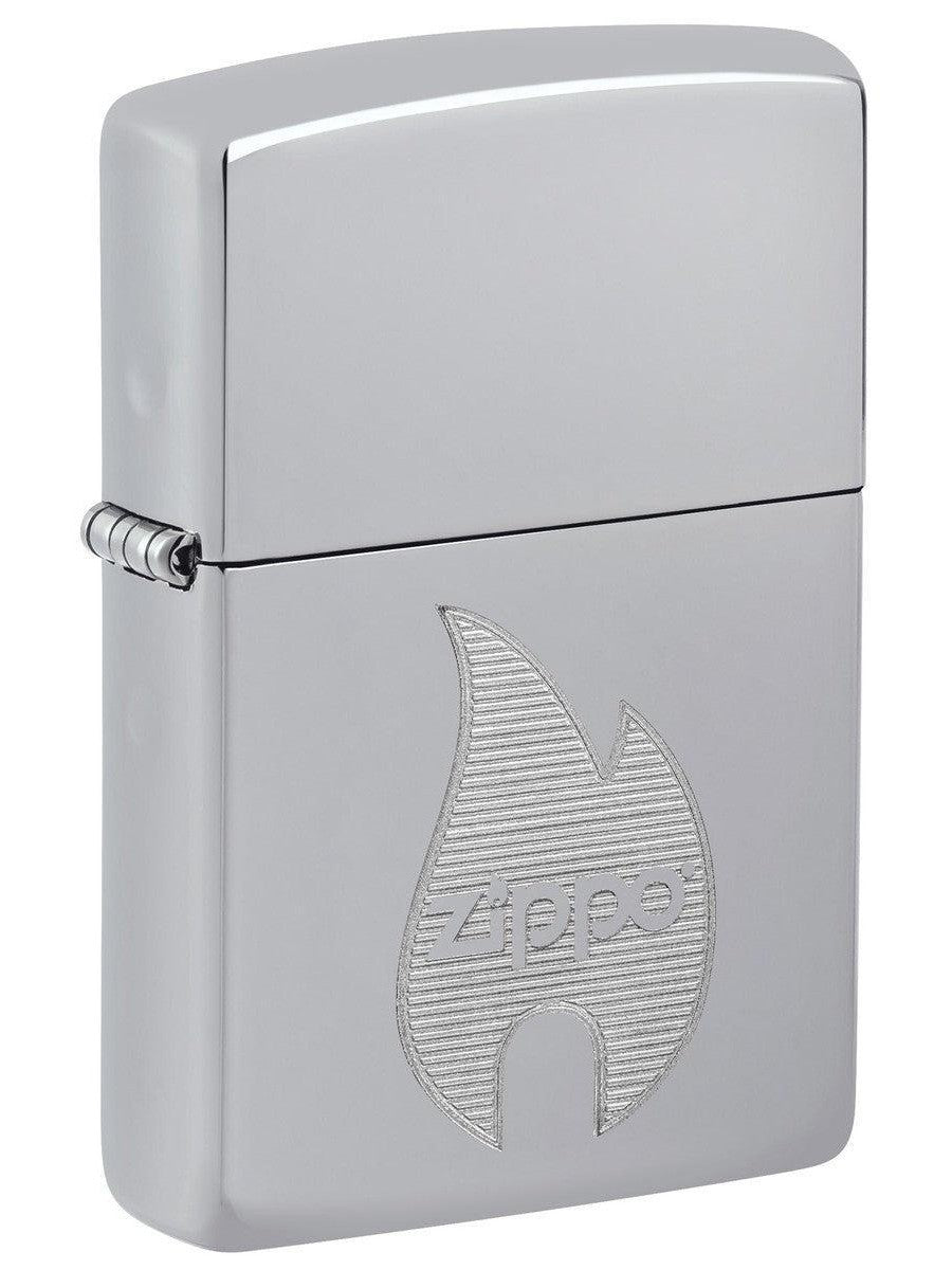 Zippo Lighter: Flame Logo, Engraved - High Polish Chrome 81441