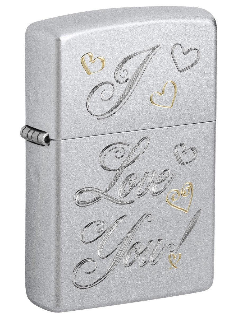 Zippo Lighter: I Love You, Engraved - Satin Chrome 81445