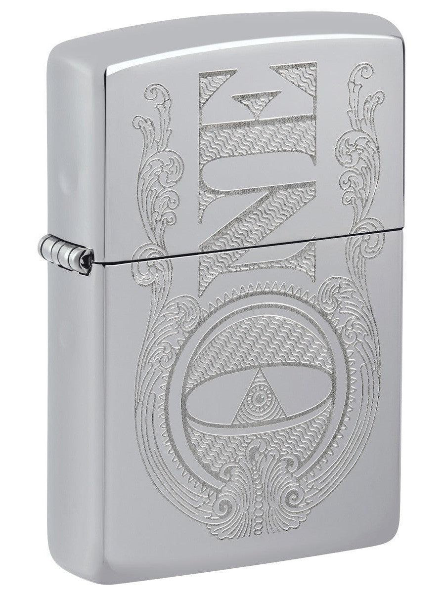 Zippo Lighter: Dollar Bill Design, Engraved - High Polish Chrome 81455