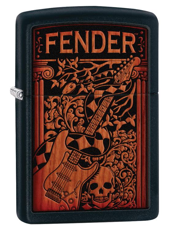 Zippo Lighter: Fender Guitar and Skull - Black Matte 28733