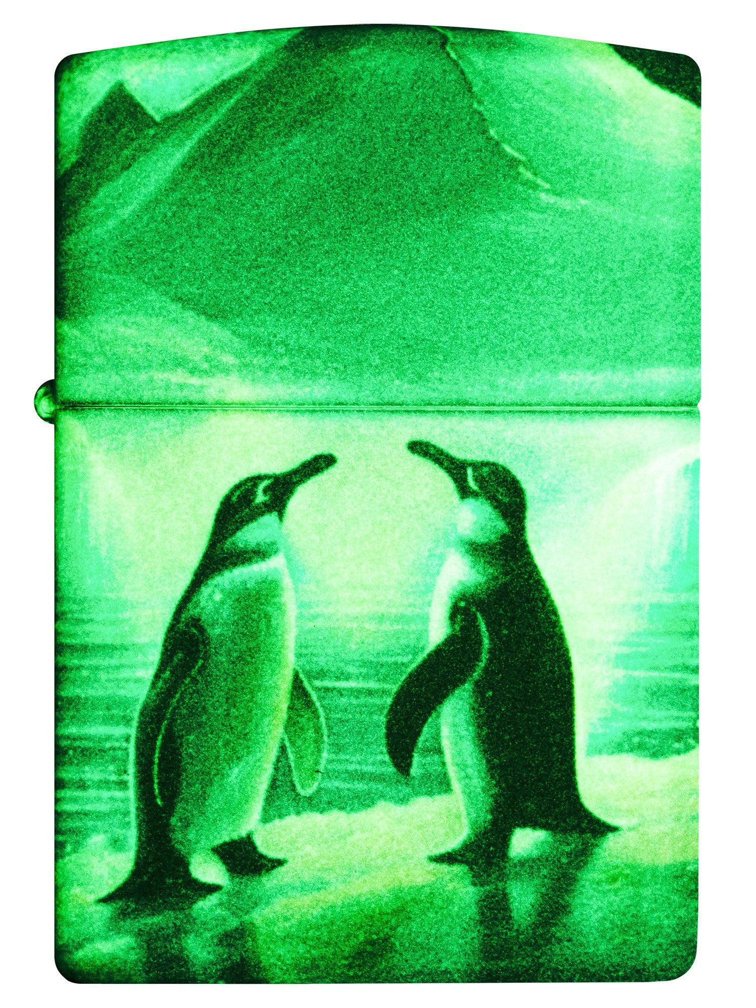 Zippo Lighter: Arctic Penguins - Glow-in-the-Dark Green 46014