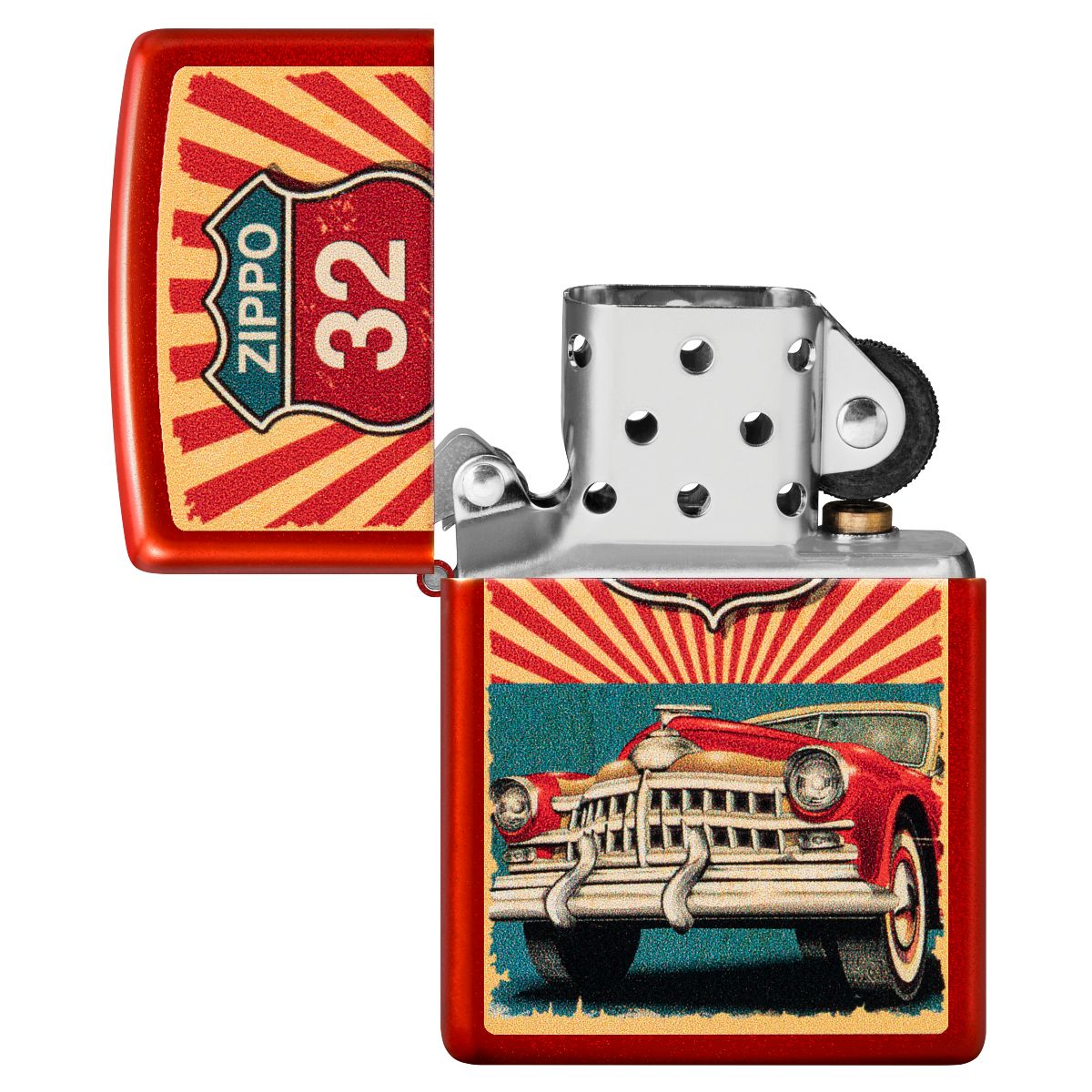 Zippo Lighter: Vintage Car Design - Metallic Red 46079 – Lucas