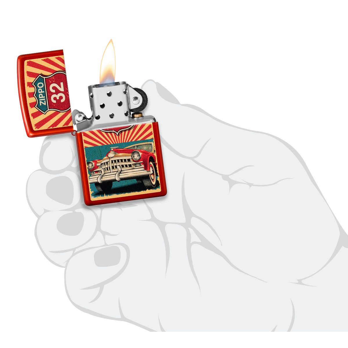 Zippo Lighter: Vintage Car Design - Metallic Red 46079 – Lucas