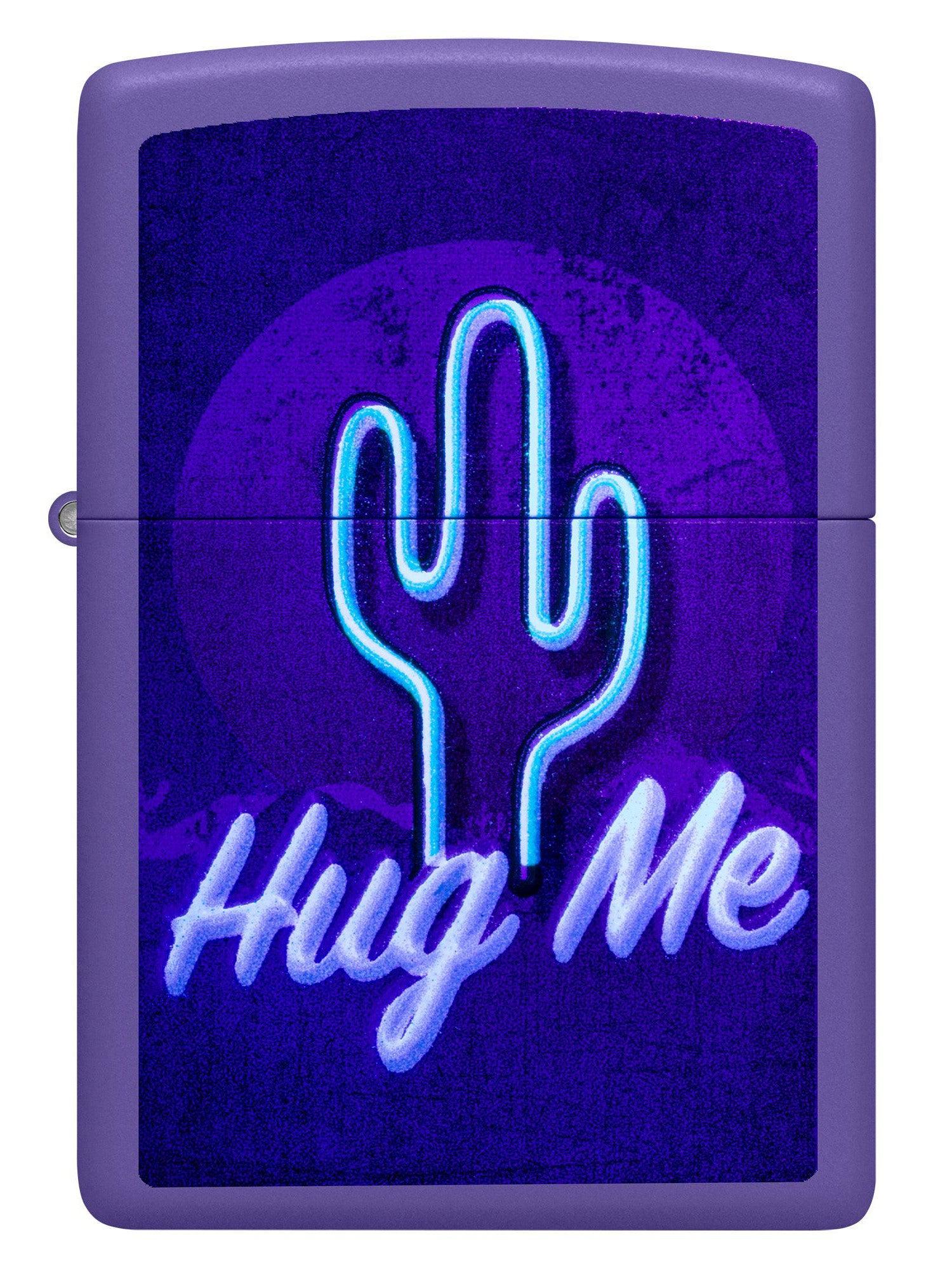 Zippo Lighter: Retro Cactus, Hug Me with Blacklight - Purple Matte 46085