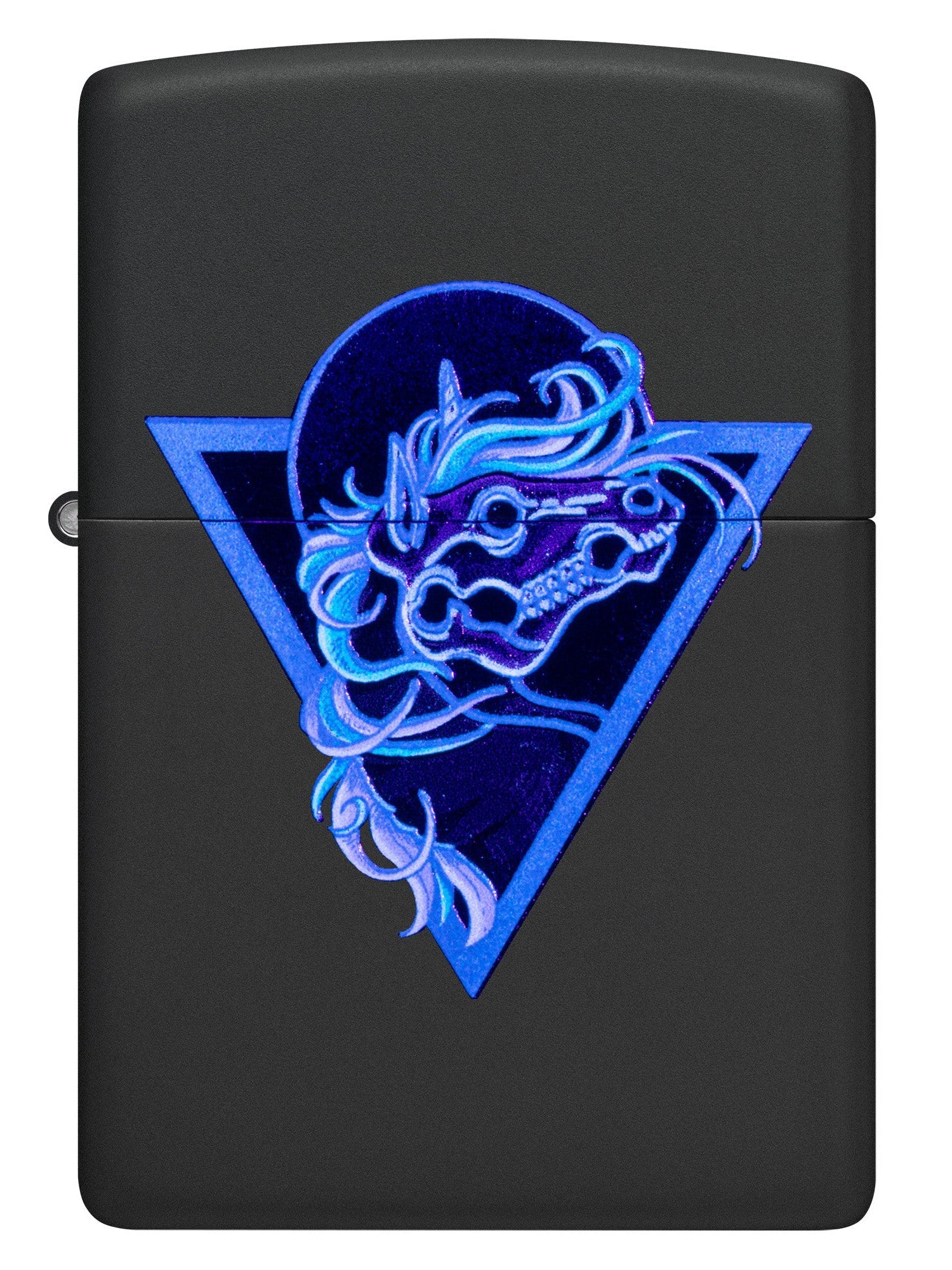 Zippo Lighter: Unicorn Skull with Blacklight - Black Matte 46090