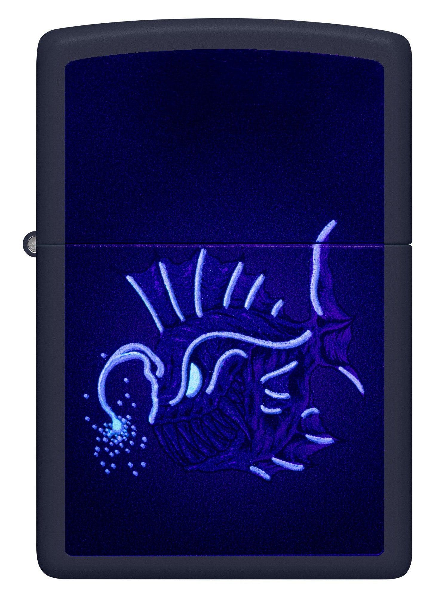 Zippo Lighter: Evil Fish with Blacklight - Navy Matte 46091