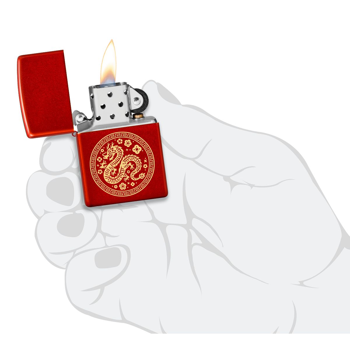 Zippo Lighter: Chinese Year of the Dragon, Engraved - Metallic Red