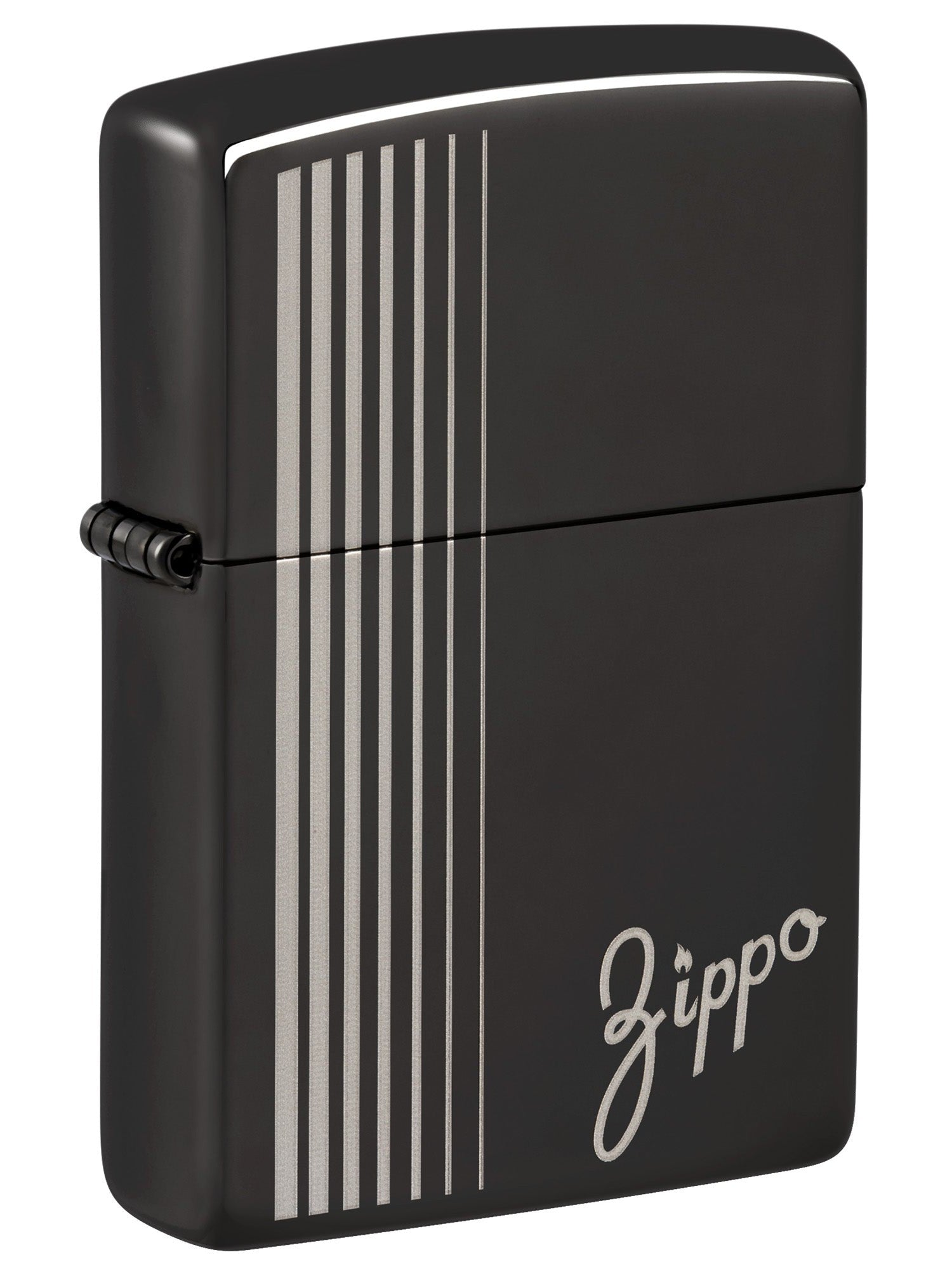 Zippo Lighter: Engraved Lines and Zippo  - High Polish Black 46101