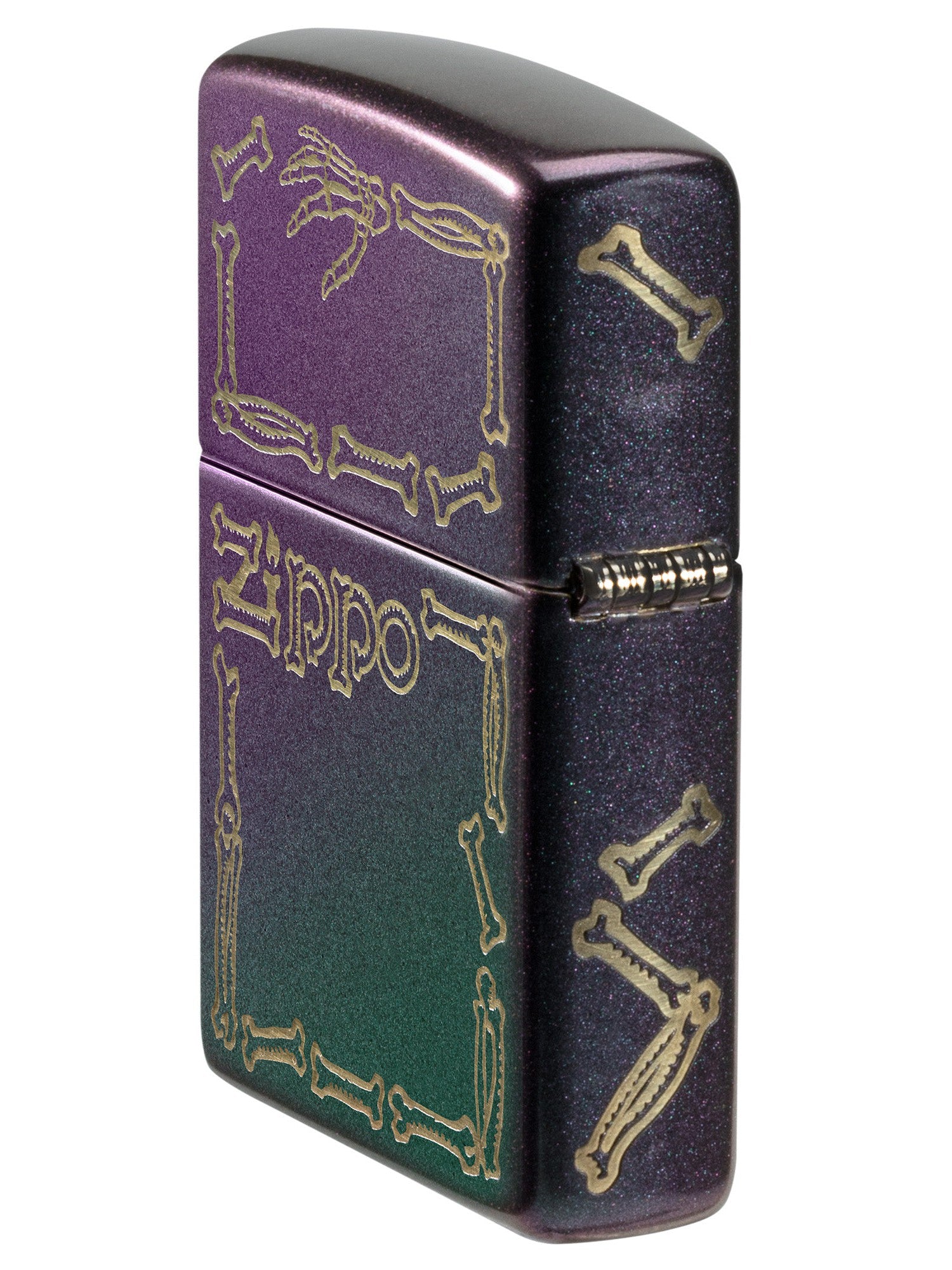 Zippo Lighter: Zippo Bones Design, Engraved - Iridescent 46104