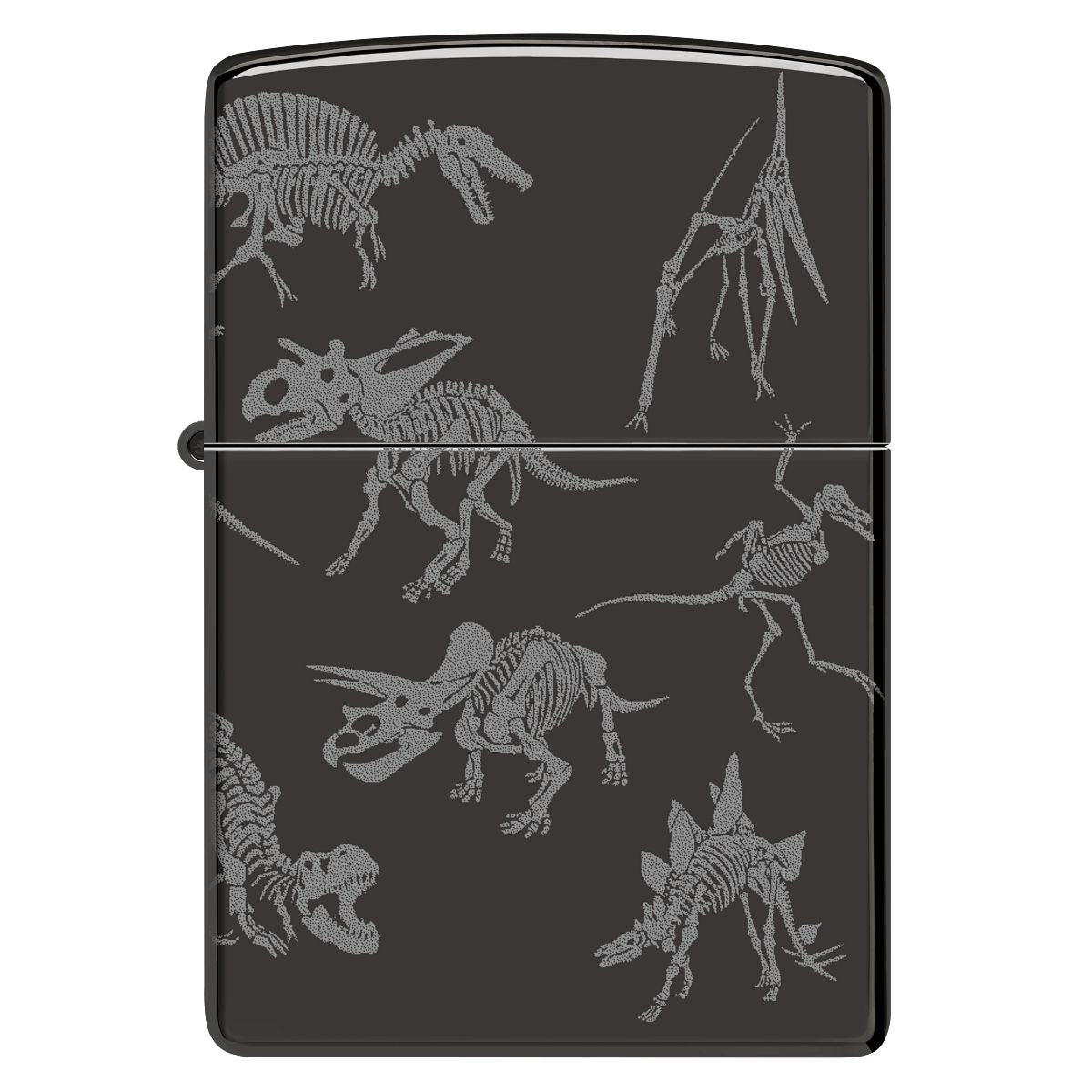 Zippo Lighter: Dinosaur Skeletons, Photo 360 - High Polish Black 