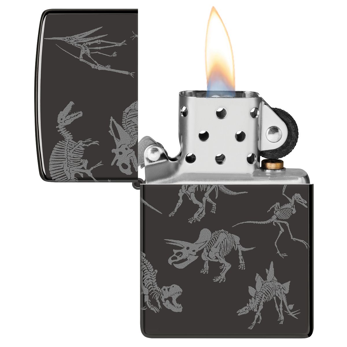 Zippo Lighter: Dinosaur Skeletons, Photo 360 - High Polish Black 