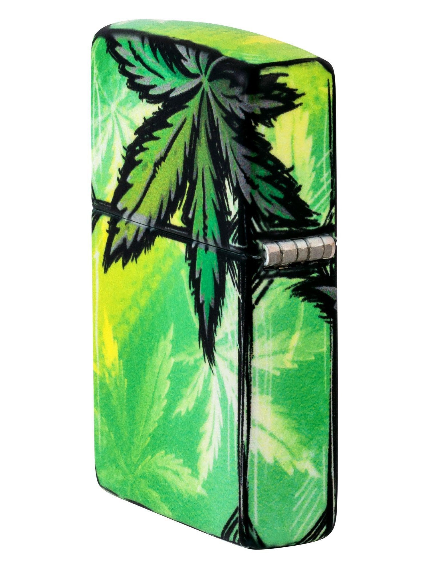 Zippo Lighter: Weed Leaves Design, 540 Color - Glow-in-the-Dark Green 46253