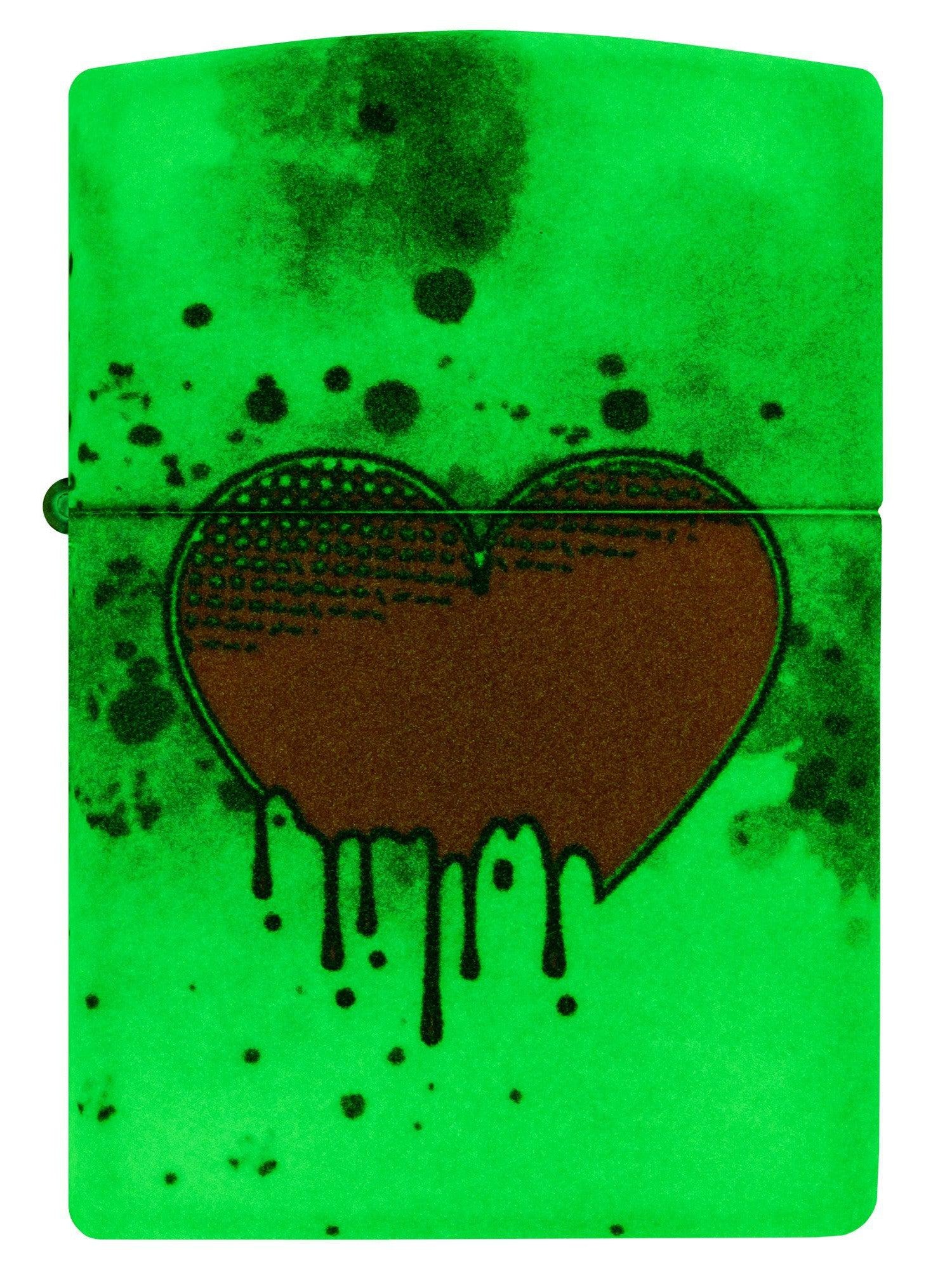 Zippo Lighter: Love Drip Design, 540 Color - Glow-in-the-Dark Green 46258
