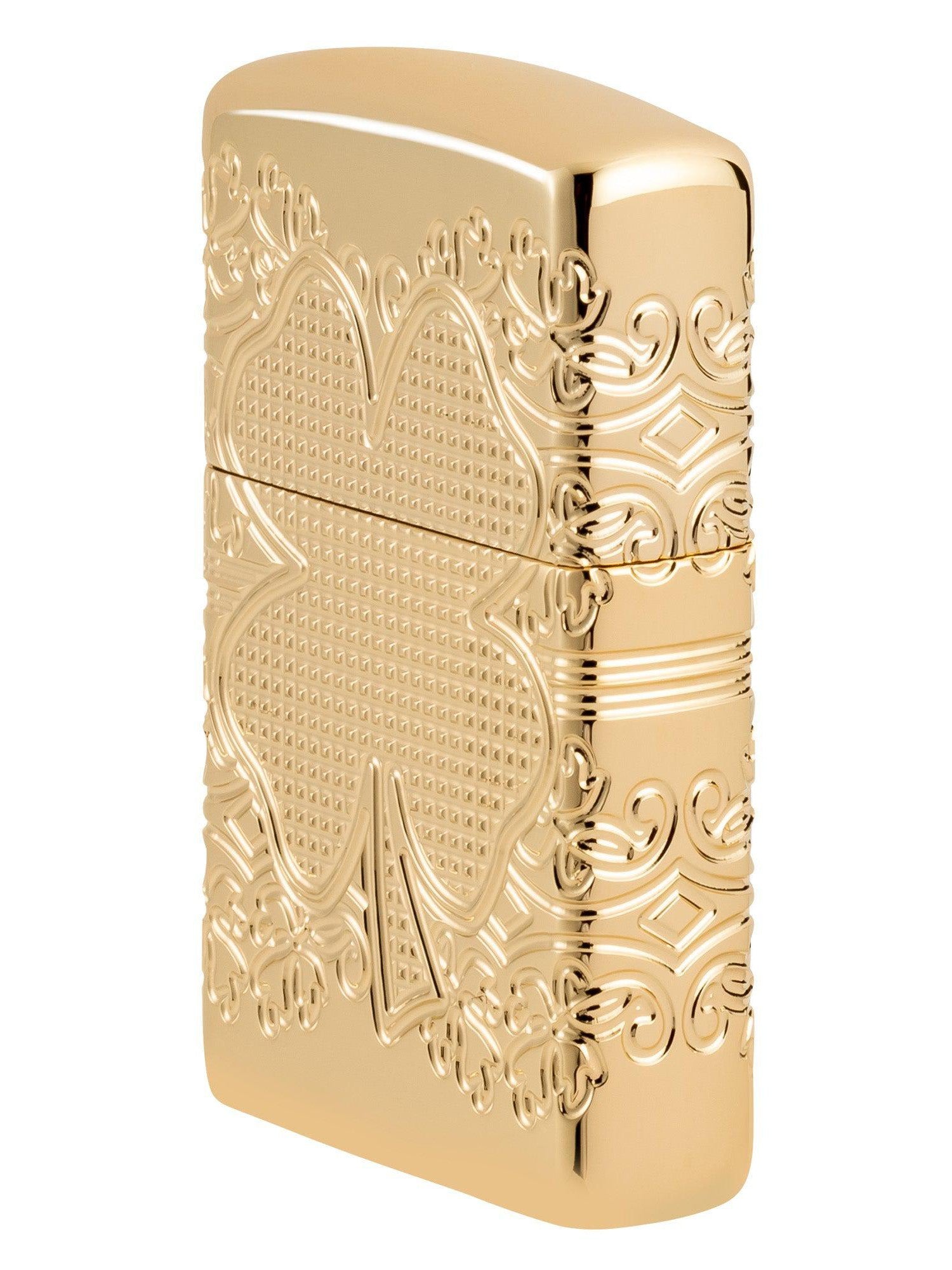 Zippo Lighter: Armor MultiCut, Lucky Clover Design - High Polish Gold Plate 46301