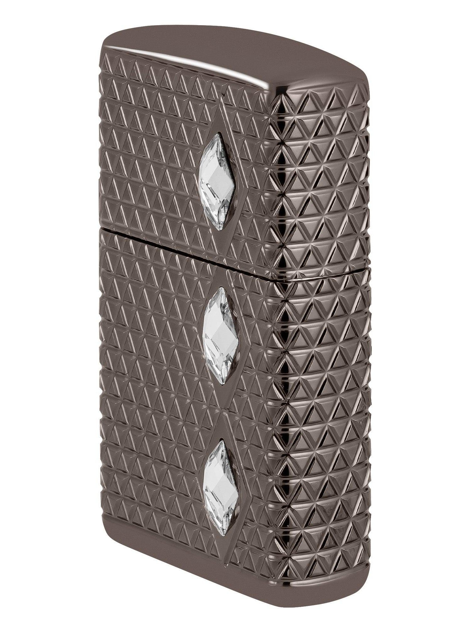 Zippo Lighter: Armor MultiCut, Diamond Pattern with Crystals - Black Ice 46316