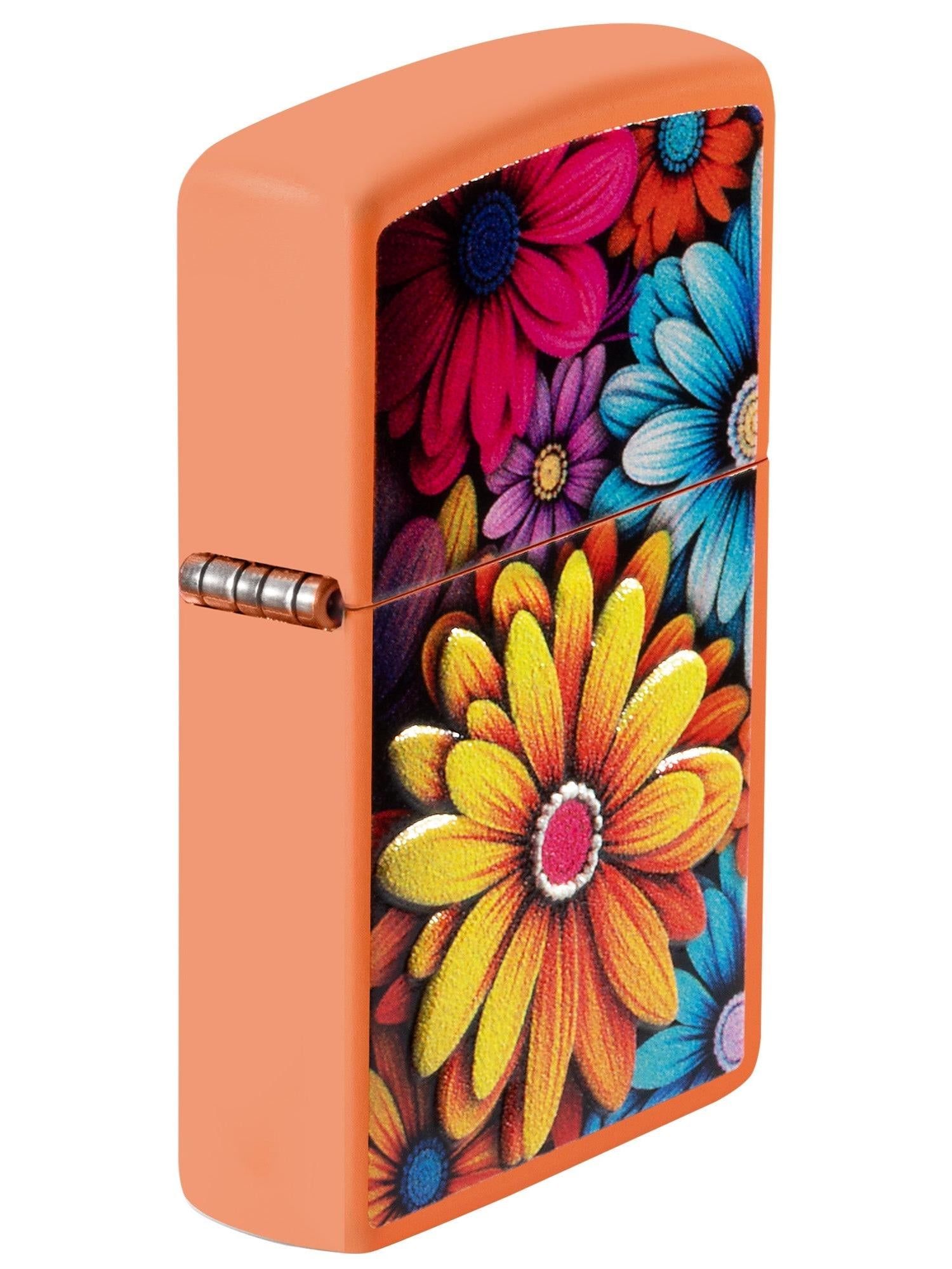 Zippo Lighter: Flowers with Texture Print - Orange Matte 46434