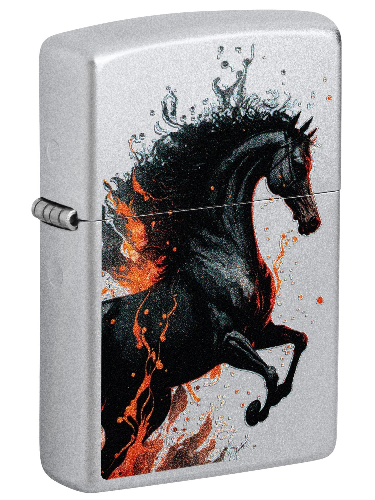 Zippo Lighter: Horse with Fire - Satin Chrome 46617