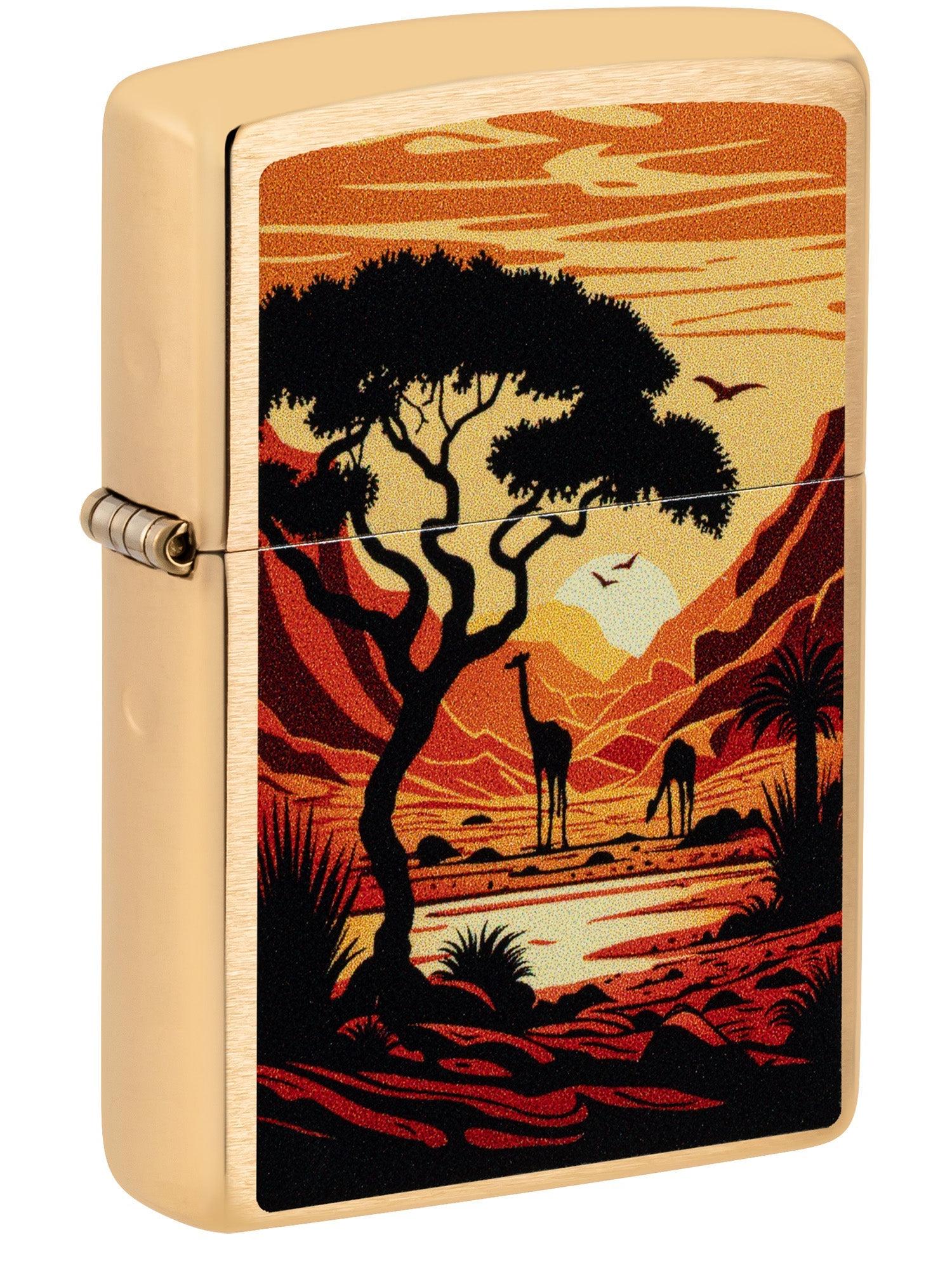 Zippo Lighter: Giraffes in the Wild - Brushed Brass 46658