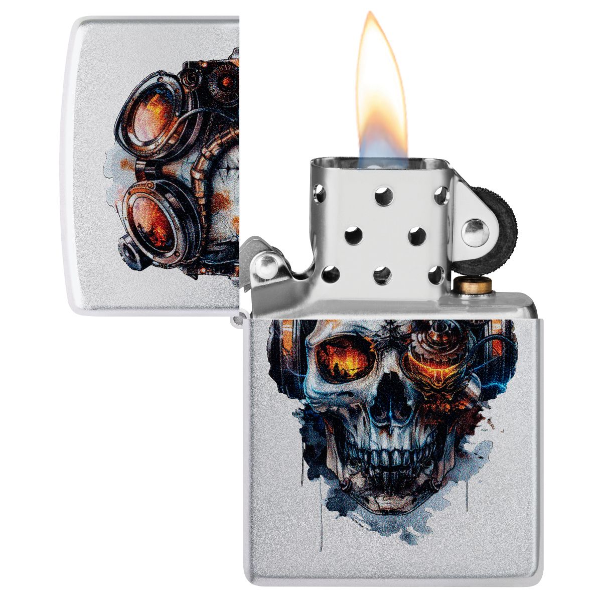 46668 Zippo Lighter: Steampunk Skull - Satin Chrome 46668 – Lucas Lighters