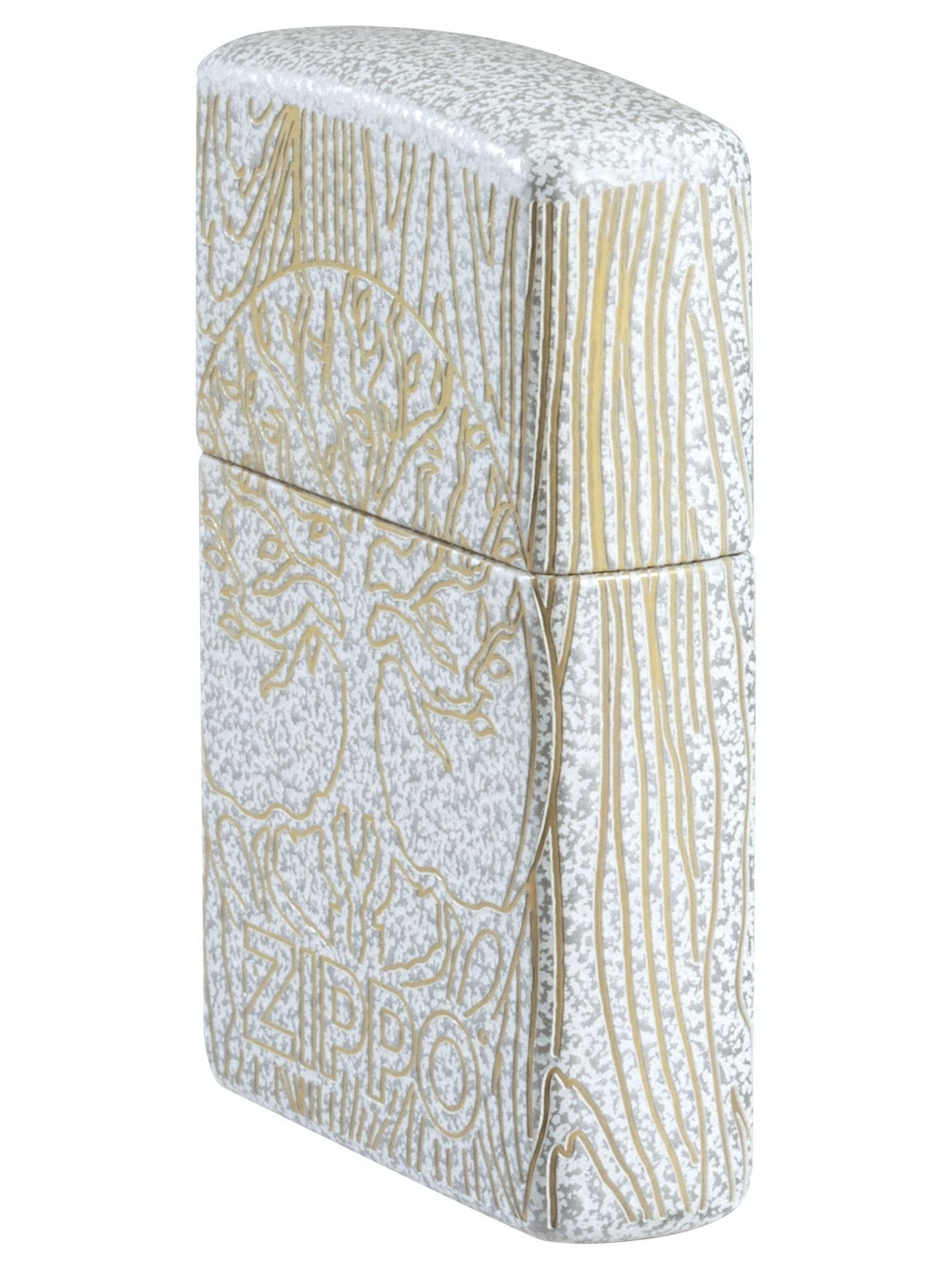 Zippo Lighter: Tree of Life Woodgrain, Laser 360 - Glacier 46697