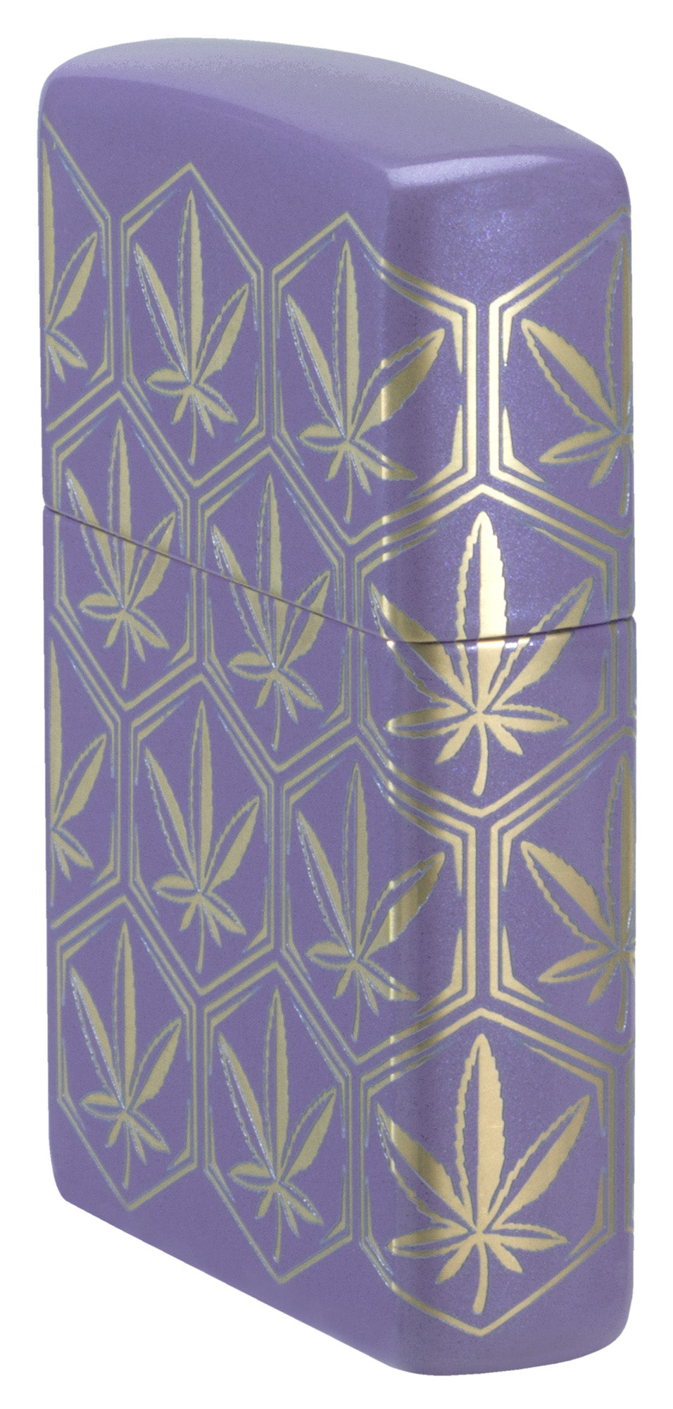 Zippo Lighter: Honeycomb Weed Leaves, 360 Laser - Smokey Lavender 46855