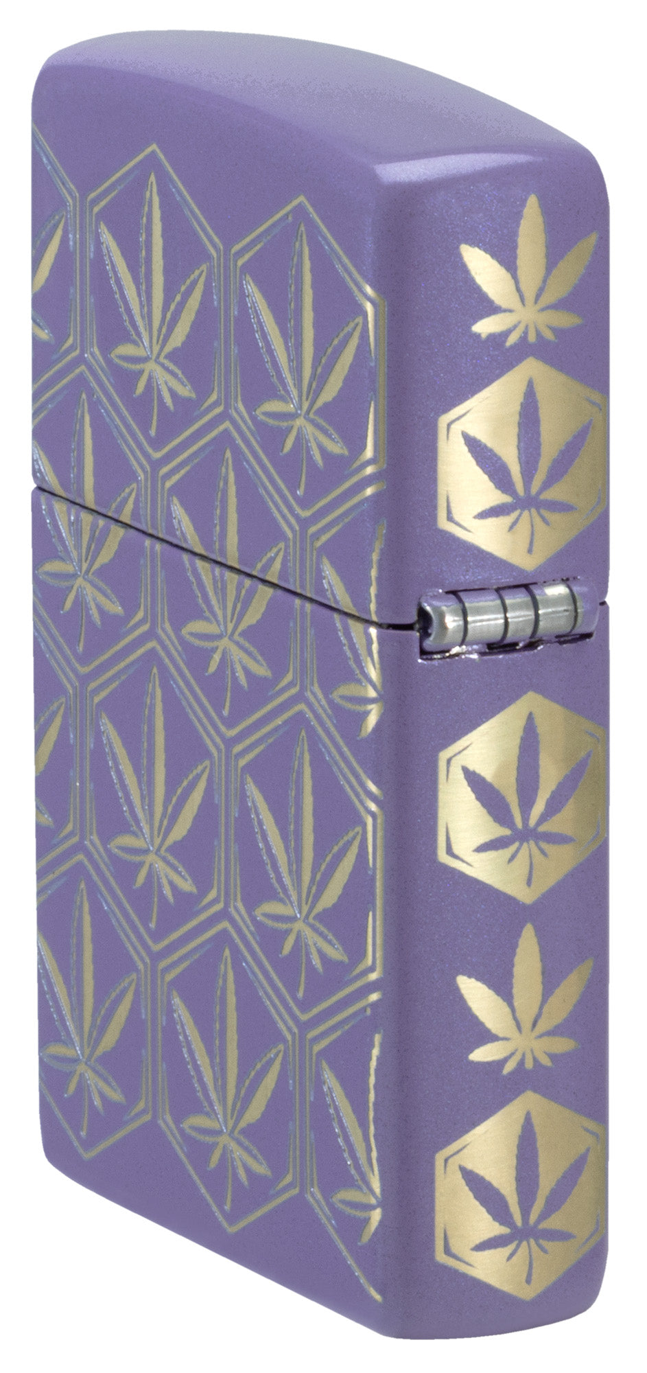 Zippo Lighter: Honeycomb Weed Leaves, 360 Laser - Smokey Lavender 46855
