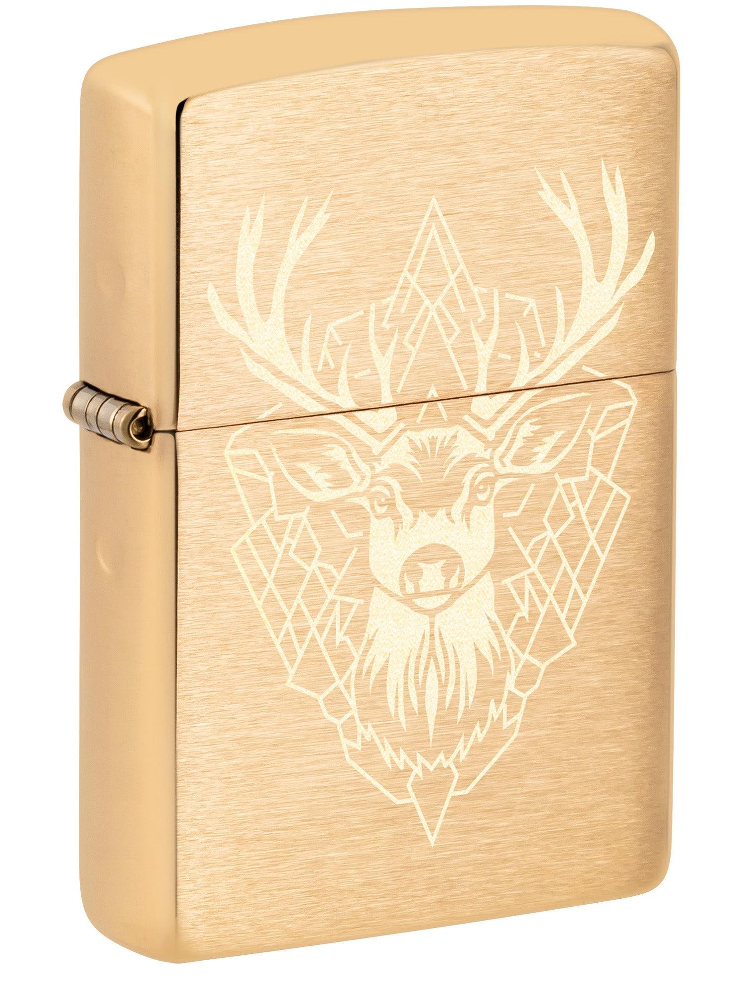 Zippo Lighter: Deer Design, Engraved - Brushed Brass 46863