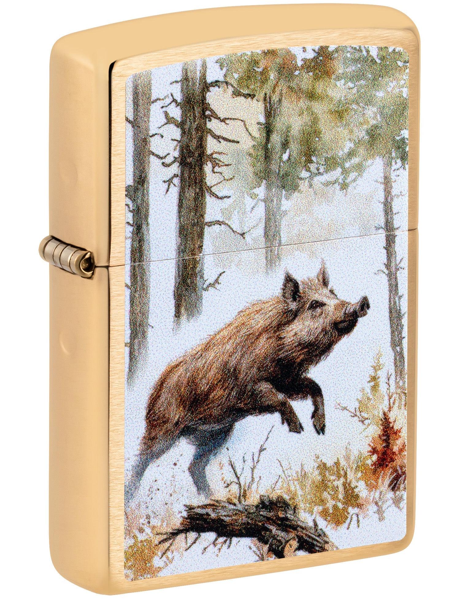 Zippo Lighter: Wild Boar - Brushed Brass 46878