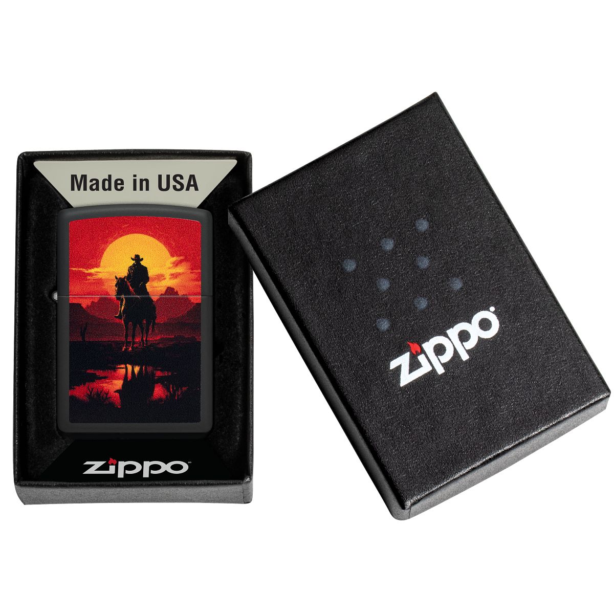 Zippo Lighter: Cowboy on Horseback - Black Matte 46885 – Lucas