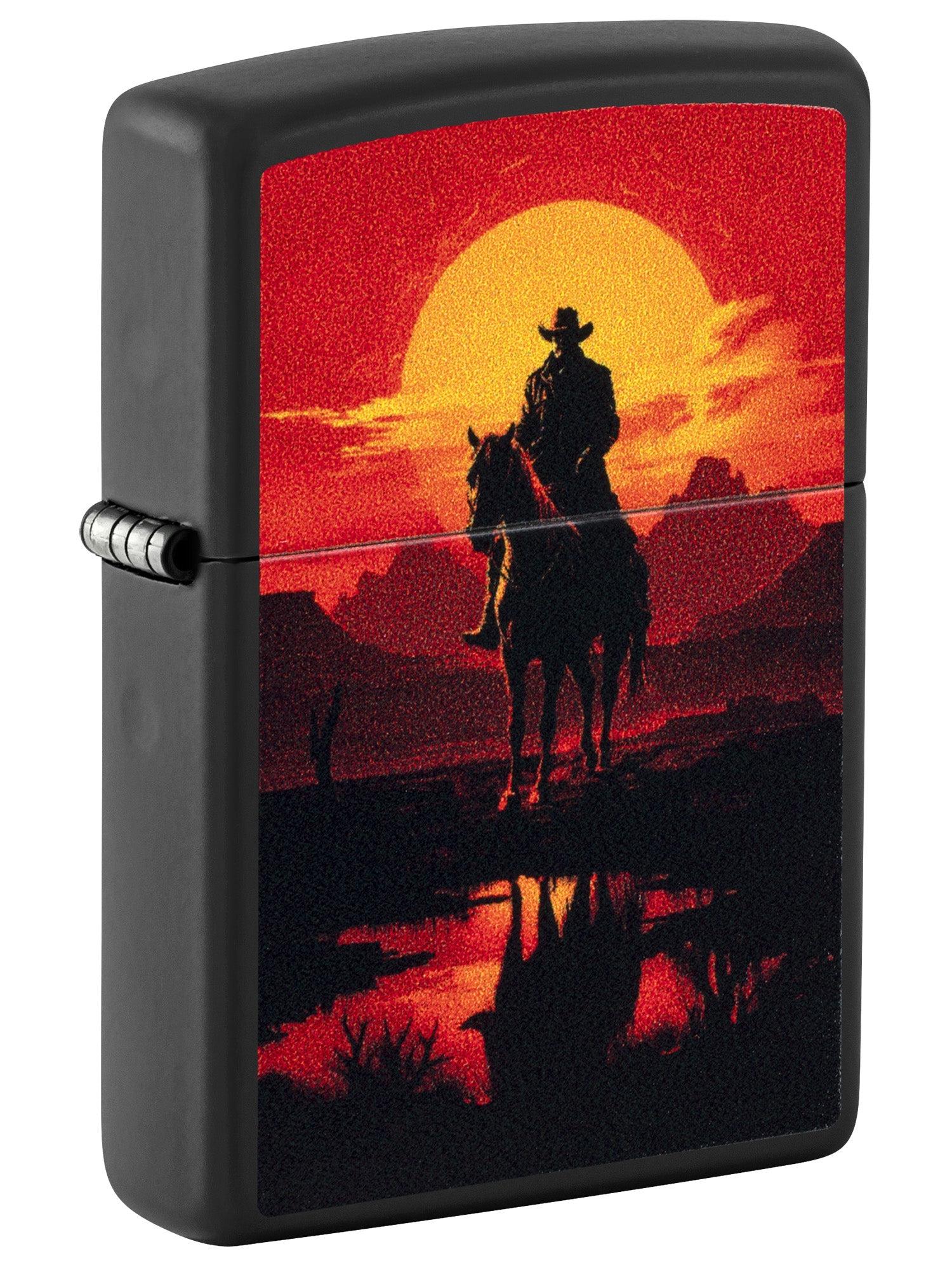 Zippo Lighter: Cowboy on Horseback - Black Matte 46885